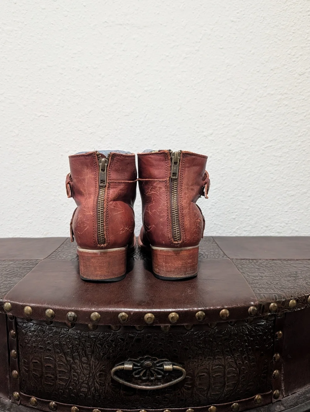 Freebird Saga Distressed Leather Buckle Booties Size 9